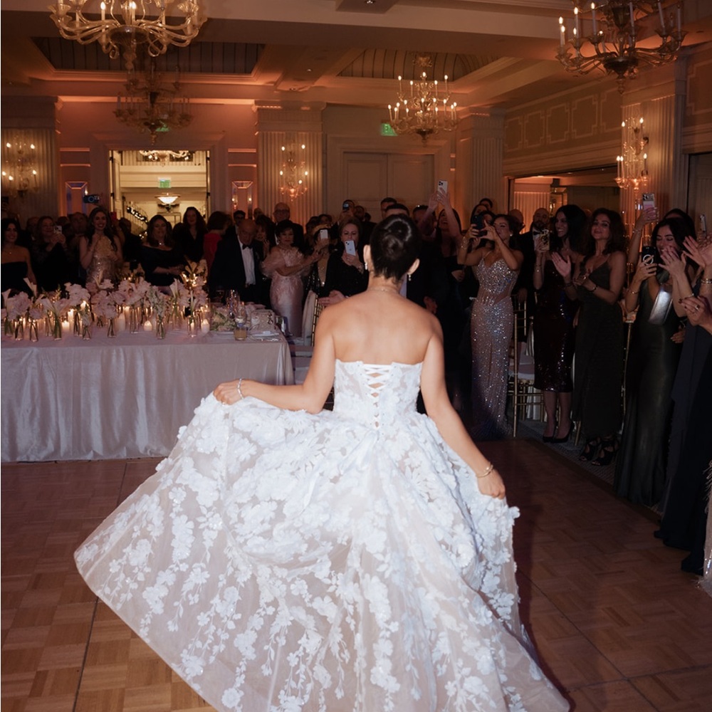 Strapless Floral Lace A-Line Wedding Dress in Ivory - Picture 6 of 7